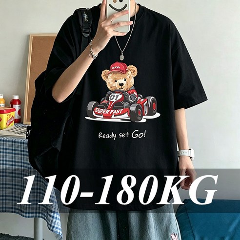 빅사이즈 남자 오버핏 프린팅 반팔 티셔츠 5XL 6XL 7XL 순면 라운드 반팔티