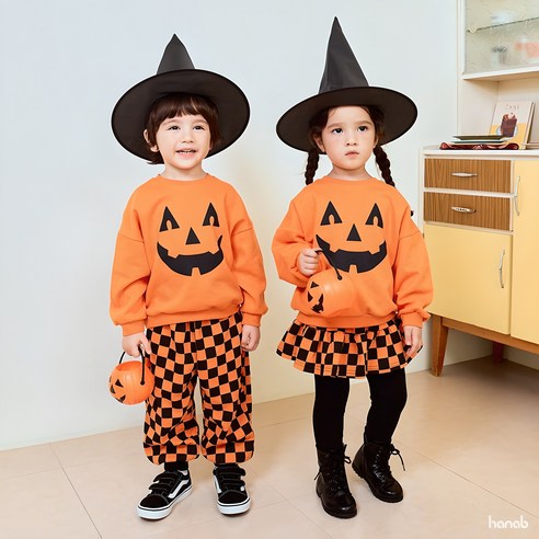 펌킨 상하복 키즈 유아동 상하세트 여아 치마 치랭스 남아 맨투맨 바지 가을 할로윈