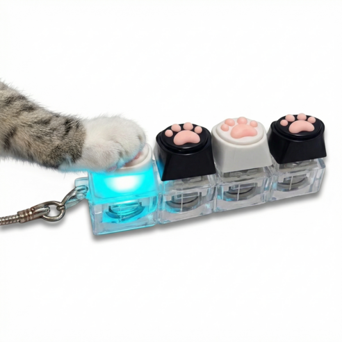 냥냥발 귀여운 고양이 LED 키캡 키링 4구, 1개, 흑백