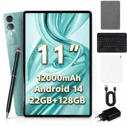 태블릿 PC 대화면 안드로이드 4G LTE WiFi 22GB/128GB OLED 옥타코어 키보드 패키지 터치펜/케이스/보호필름 포함, Wi-Fi+Cellular, 128GB, Mint Green