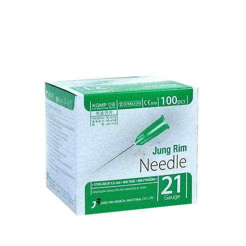 정림의료기산업 멸균 일회용 주사바늘 21G 32mm 100개입 의료용 니들, 1박스