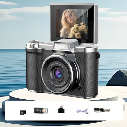 SMABAT 디지털 카메라 빈티지 Y2k 카메라 6400만 4k 화소 내장 플래쉬 SD카드 포함 Type-C 충전, 블랙