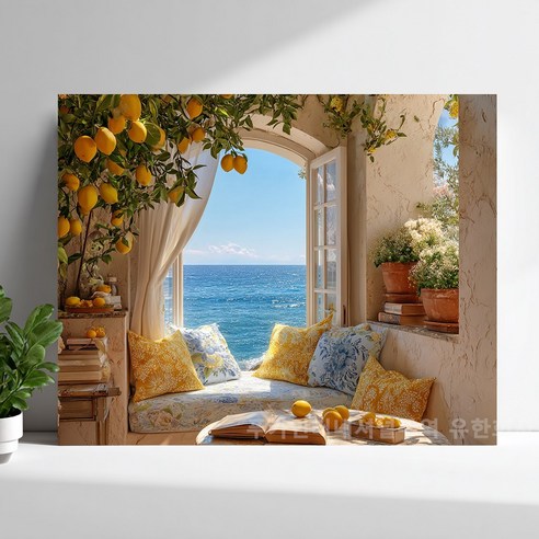 티레오 액자 캔버스형 보석십자수 DIY 키트 40X50cm 사무실 활력 기운 돈 들어오는 행운을 풍수 인테리어 선물용 PK-5707, 1개, PK0748-한가로운 여름날