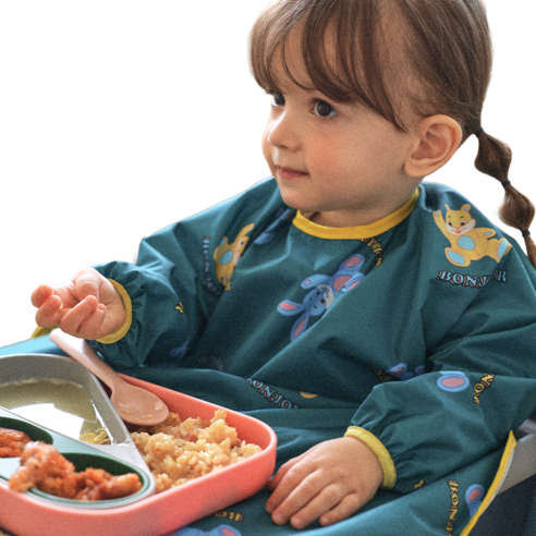 오우아스튜디오 자기주도 이유식 턱받이 식탁일체형 2way 지퍼형