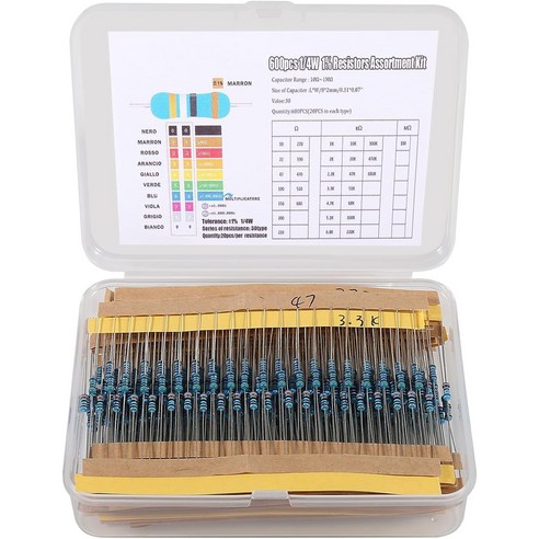 600개 1/4W 1% 금속피막 저항 키트 30종 1-1M Ohm 전자회로 DIY 부품, 1박스