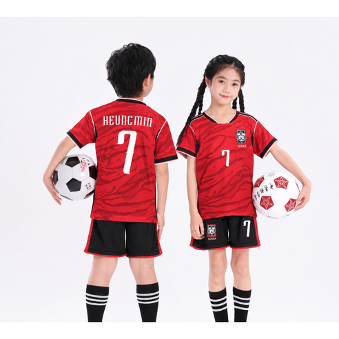 송흔민 아동 축구유니폼 레드 홈 스타일 반팔 상하세트 키즈 스포츠웨어