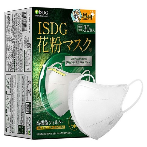 iSDG 꽃가루 차단 3D 입체 통기성 마스크, 화이트, 1개, 30개입