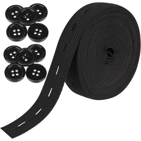 단추구멍 허리 고무밴드300cm + 10 단추, 1개, 블랙15mm