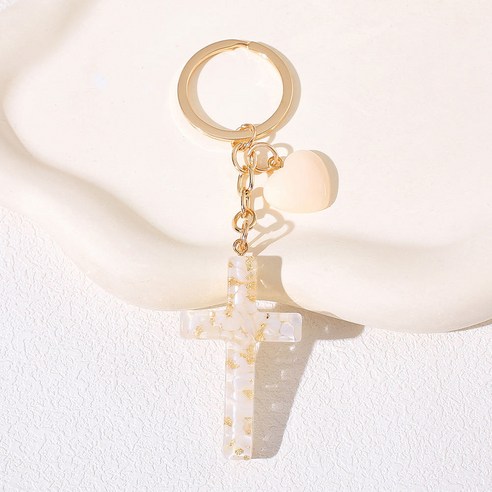 모듀니크 은은한 자개 십자가 키링 5 x 3 cm