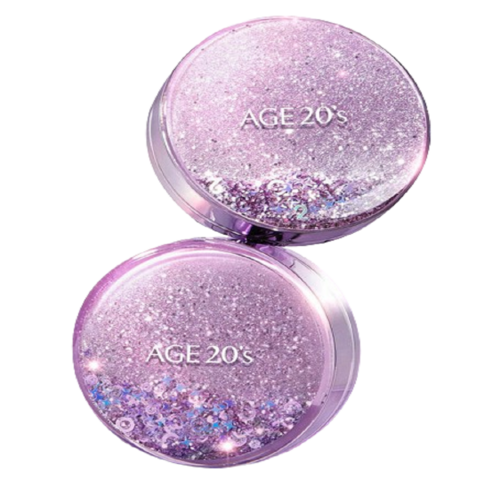 에이지투웨니스 샤이닝 드롭스 에디션 뉴오리지널 에센스 커버 팩트 케이스 퍼플 + 리필 12.5g x 3p, 21호 화이트라떼, 1개