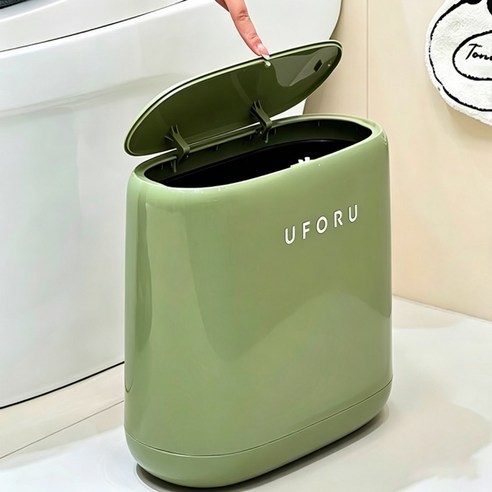 VINEGRAY 원터치 휴지통 냄새차단 밀폐 쓰레기통 슬림 화장실, 그린Green