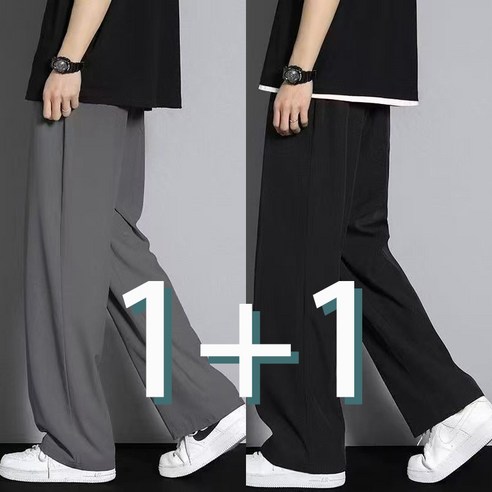 1+1 남자 춘추 냉감 통기성 좋은 트레이닝 바지 데일리 캐주얼 와이드 팬츠