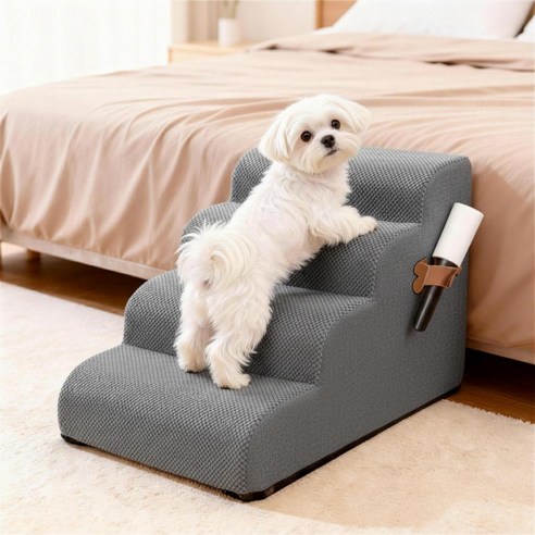 강아지계단 높은 침대용 4단 논슬립 슬개골보호 미끄럼방지 커브 스텝 애견 계단, 1개, 그레이