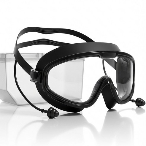 카로히포 고글형 물안경 귀마개 일체형 케이스 포함, 1개, 블랙