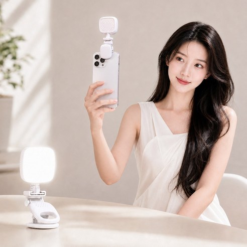 하루꿈 클립형 LED 링라이트 촬영 조명 셀카 방송 라이브 휴대폰 충전식 밝기 조절 휴대용 미니 조명, 1개, 화이트