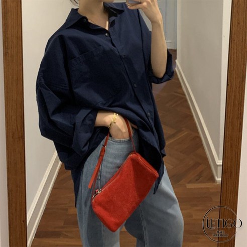 레티고 빅사이즈 무지 오버핏 캐주얼 빅포켓 롱기장 셔츠