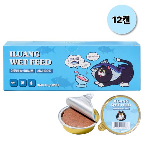 이루앙 고양이 노묘 습식사료 간식 미니캔, 12개, 30g, 참치