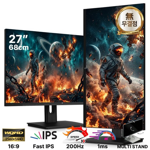 래안텍 본사 ARKCELL 27QAF80CE EVO 블랙 무결점 IPS 27 QHD 200Hz 멀티스탠드, 69cm