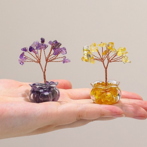 迷你水晶樹擺件黃水晶編織裝飾品- 雕像/藝術品| 酷澎