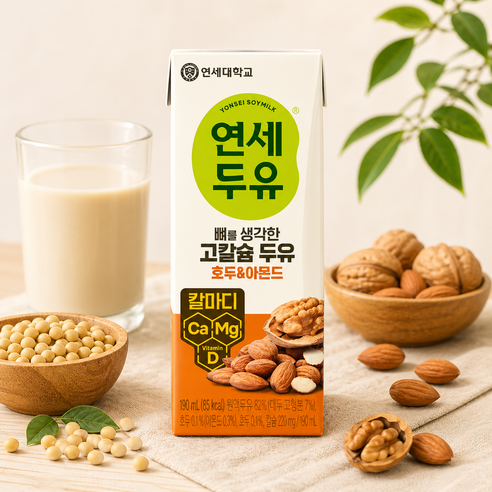 연세우유 뼈를 생각한 고칼슘 두유 호두 & 아몬드, 190ml, 1개