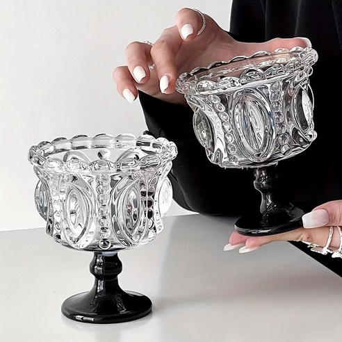 쿠코아 엔틱 바로크 엠보싱 유리 디저트볼 2P 세트, 1세트, 10*11.6cm 블랙