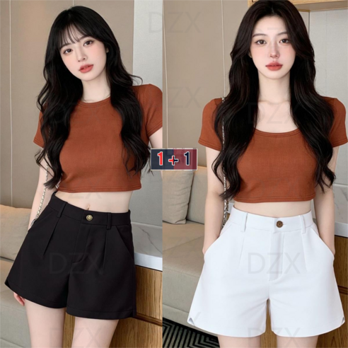 DZX 여성 여름 하이웨스트 루즈핏 A라인 반바지 빅사이즈 패션 데일리 반바지 1+1