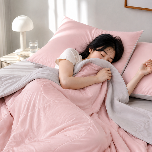 열대야 꿀잠 예약 쿨링 부드러운 감성 파스텔 양면 배색 여름 냉감이불 차렵이불