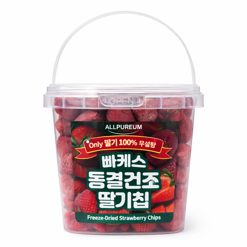 [올푸름]동결 건조 딸기칩 딸기100% 무설탕 보존료 첨가물 제로 아이간식 요거트 베이킹 천연재료 플라스틱통 위생포장, 150g, 1개
