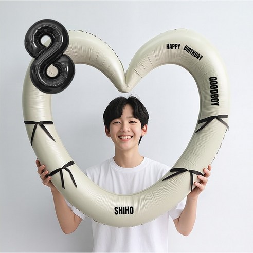 해피제이니 블랙 숫자 하트프레임 풍선 생일파티용품세트(프리레터링 시트지 포함) 포토존, 1세트, 8 크림하트