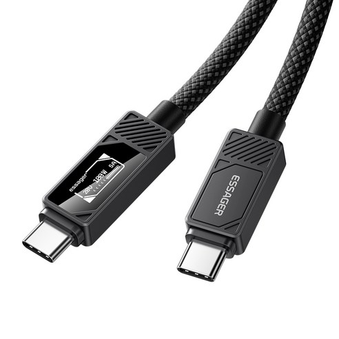 ESSAGER 100W C- C 디스플레이 고속 충전 케이블 5A 전류 480Mbps E-Marker 칩 내장 1M/2M 1개, 블랙, 2m