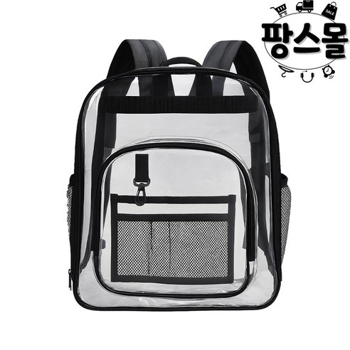 팡스몰 야구 투명 PVC 직관 가방 백팩, 1개, 블랙