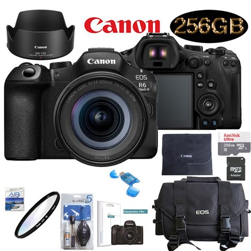 CANON EOS R6 Mark III 24-105 STM KIT+256GB+정품후드+정품대형가방+kenko UV필터+보호필름+리더기+크리닝킷+블랙포켓융 풀패키지