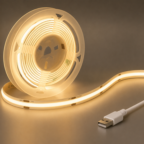 잘라쓰는 USB COB LED 스트립 밝기조절 줄조명 5M, 전구색, 1개