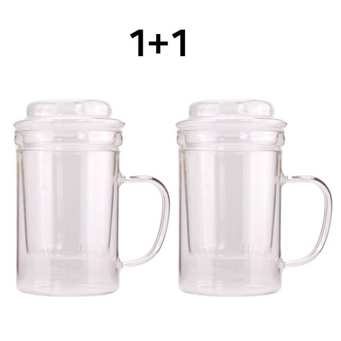 내열유리 차 거름망 머그컵 390ml 2개입 세트 뚜껑 포함 필터머그 유리컵, 2개, 단일