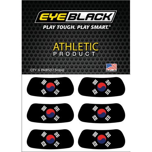 EYEBLACK 태극기 디자인 경기용 아이블랙 블랙베이스 12개(6 pairs) 스포츠 아이패치 스티커, 12개, 블랙바탕