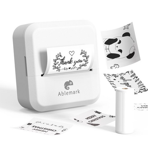 Ablemark 라벨 프린터기 스티커 라벨지포함 고속인쇄 바코드 생성 큐알코드 스캔 가능, 1세트, 화이트
