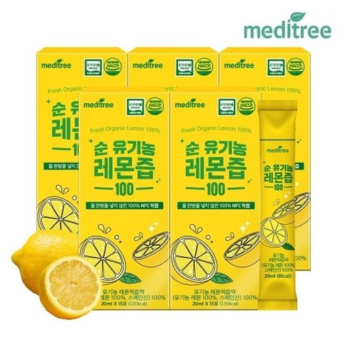 메디트리 순 유기농 100 레몬즙, 300ml, 5개