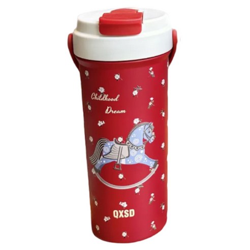 StarR 손잡이 듀얼 음용 보온 보냉 텀블러, 1개, 550ml, 붉은 말