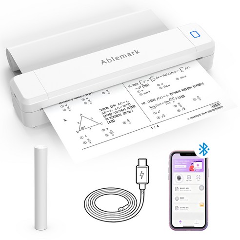 가정용 프린터 A4 휴대용 프린터기 무선 잉크리스 학습 자료 인쇄 Ablemark YEW216, 1개, 프린터 흰색+인쇄 용지 210mm 하얀색 1롤