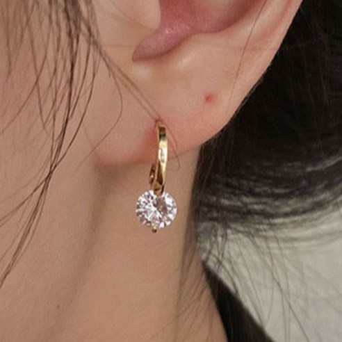 캔디플래닛 지르콘 6mm 큐빅 원터치 무니켈침 링 귀걸이