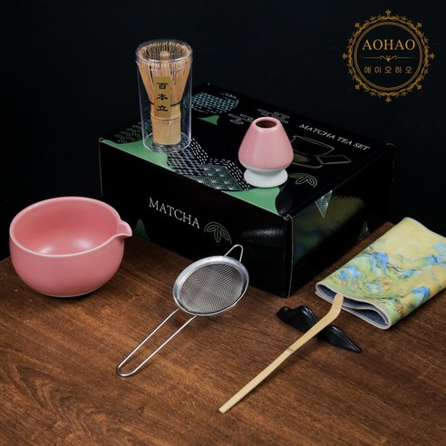 AOHAO 말차 도구 1/4/7 PCS 세트 MATCH WHISK 차선 차선립 다완, 4세트, 핑크7PCS