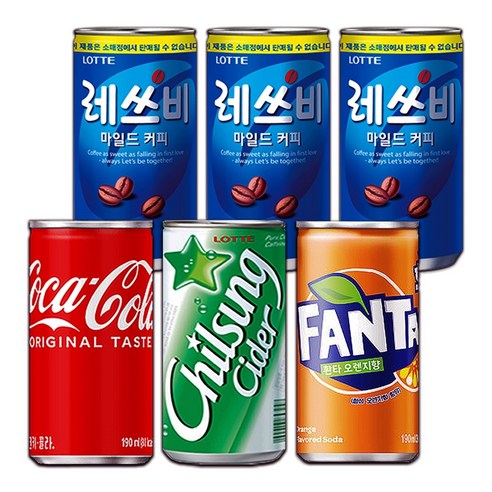 [중앙몰] 미니캔 탄산+커피 음료 혼합세트 60캔 (코카콜라+칠성사이다+환타오렌지+레쓰비)+메세지스티커