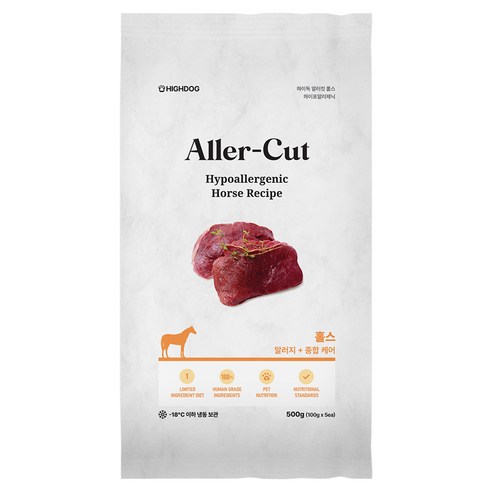 하이독 생후 3개월령 이상 강아지 알러컷 냉동 화식 사료 5p, 말고기, 500g, 1개