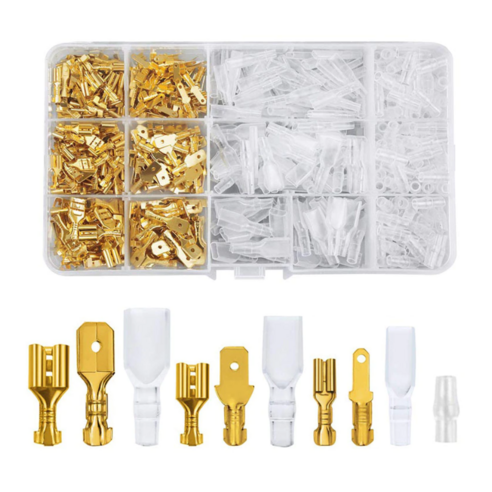 (제이케이) DIY압착평단자 골드 270pcs 세트 터미널 커넥터 압착 황동 신주단자 전선 연결 배선, 1세트