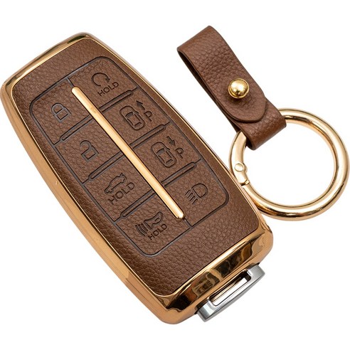 바이어블 현대 G70 G80 GV70 GV80 GV90 호환 TPU 스마트키 가죽 TPU 케이스 키링 키홀더, 8버튼 TL40, 진브라운