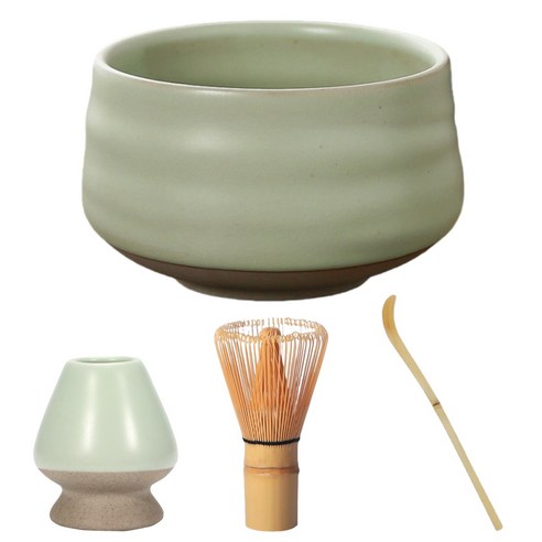 AOHAO 말차 도구 4PCS 세트 말차잔 차선 다선립 차시, 1세트, 연두색