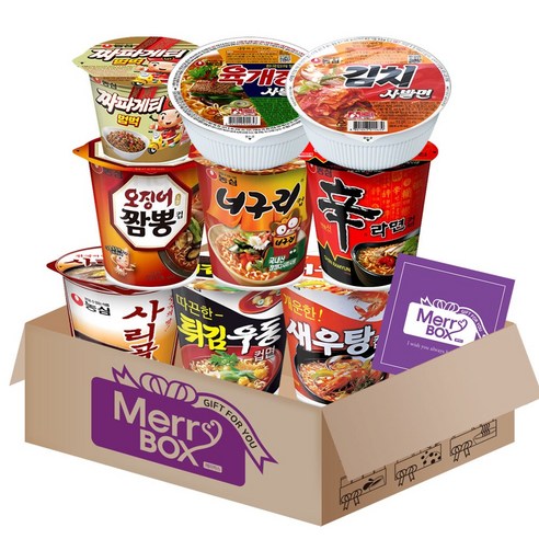 컵라면 세트 1호{신라면+새우탕+튀김우동+짜파게티+사리곰탕+오징어짬뽕+너구리+육개장사발면+김치사발면}+메세지카드, 1박스