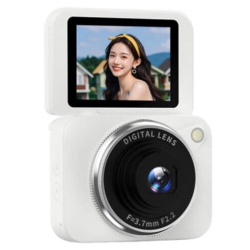 빈티지 디카 디지털 180도 회전 화면 휴대용 여행용 감성 소형 카메라, SD 64GB(화이트)