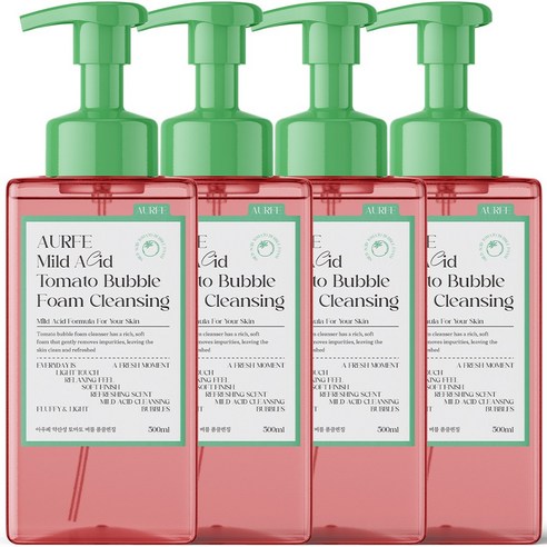 [모공 노폐물 98% 개선] 3+1 아우페 약산성 토마토 폼클렌징 저자극 대용량 세안제 폼클렌저 여성 폼클렌징 1위 클렌징폼 클린징폼, 500ml, 4개