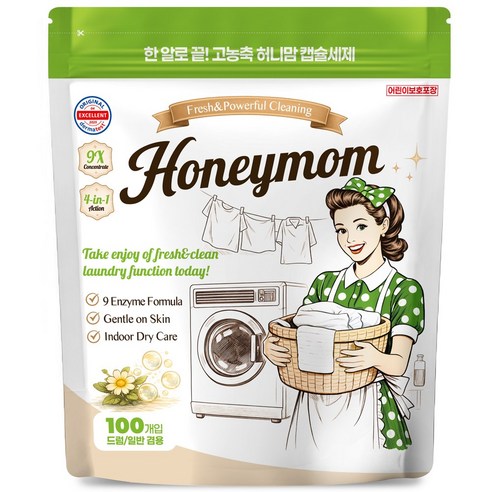 허니맘 캡슐세제 일반용량 2배 16g x 100개 세탁세제 일반용 드럼용 양재동꽃시장향, 1개, 100개입
